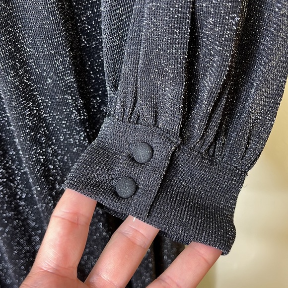 ZARA BLACK SILVER METALLIC SMOCKED DRESS SIZE L - Picture 8 of 8